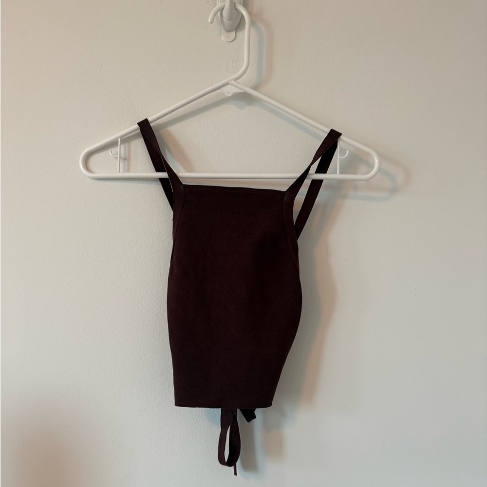 Oliviaceous Brown Open Back Tank Top